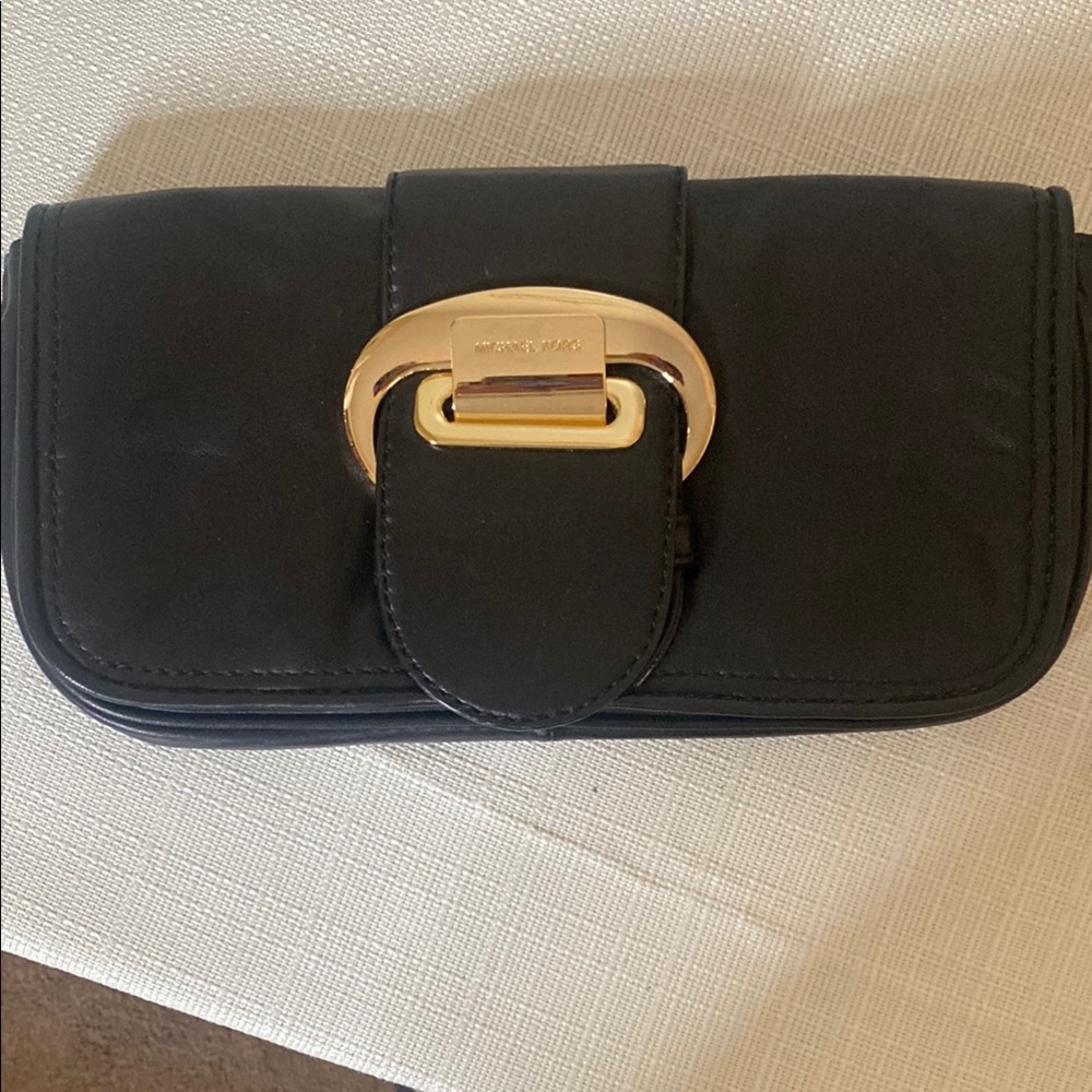 Black Leather Clutch with Gold Accent